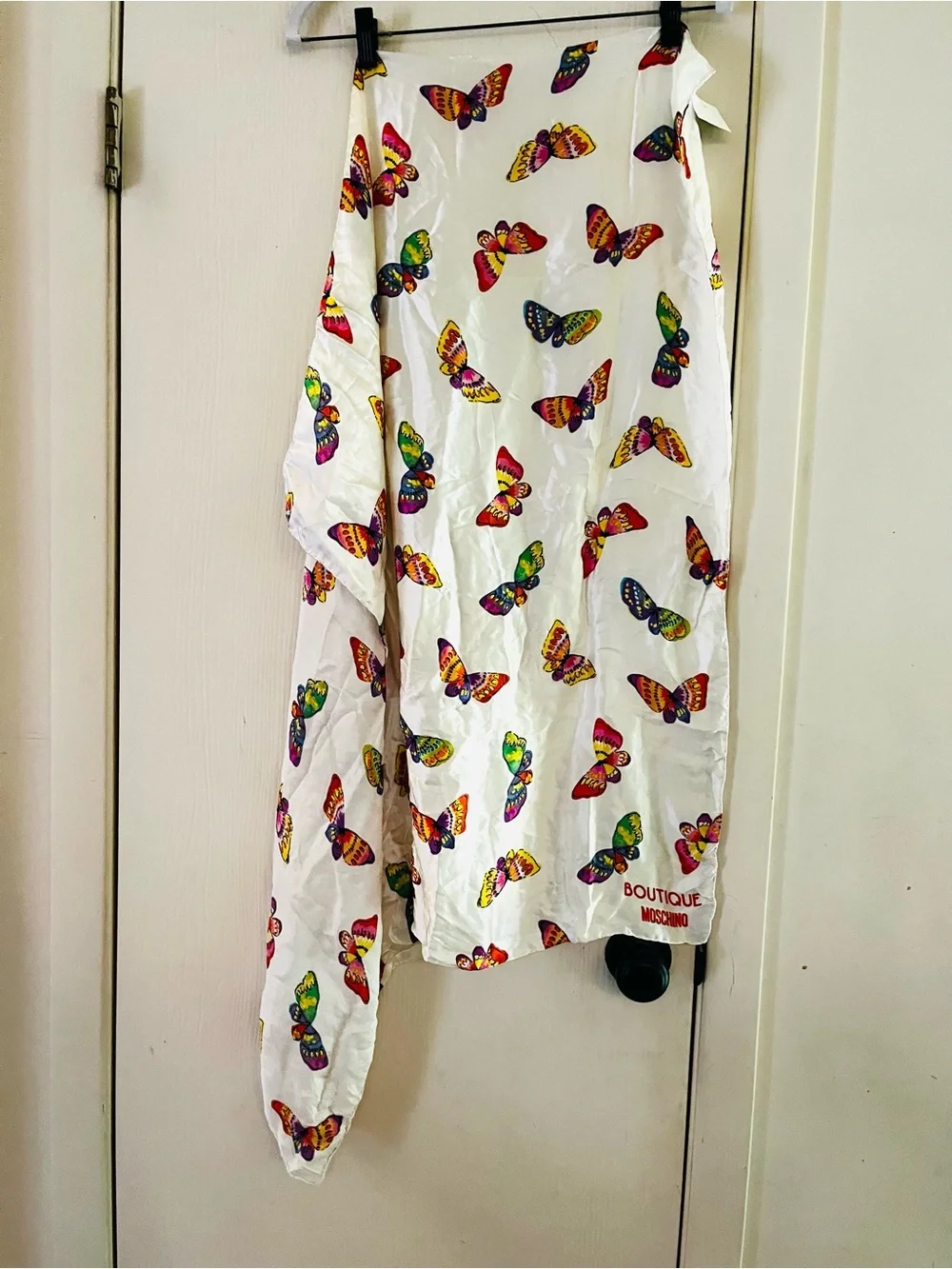 VTG Moschino Boutique 90s Butterfly Italian Deadstock Silk Rolled Edge Scarf